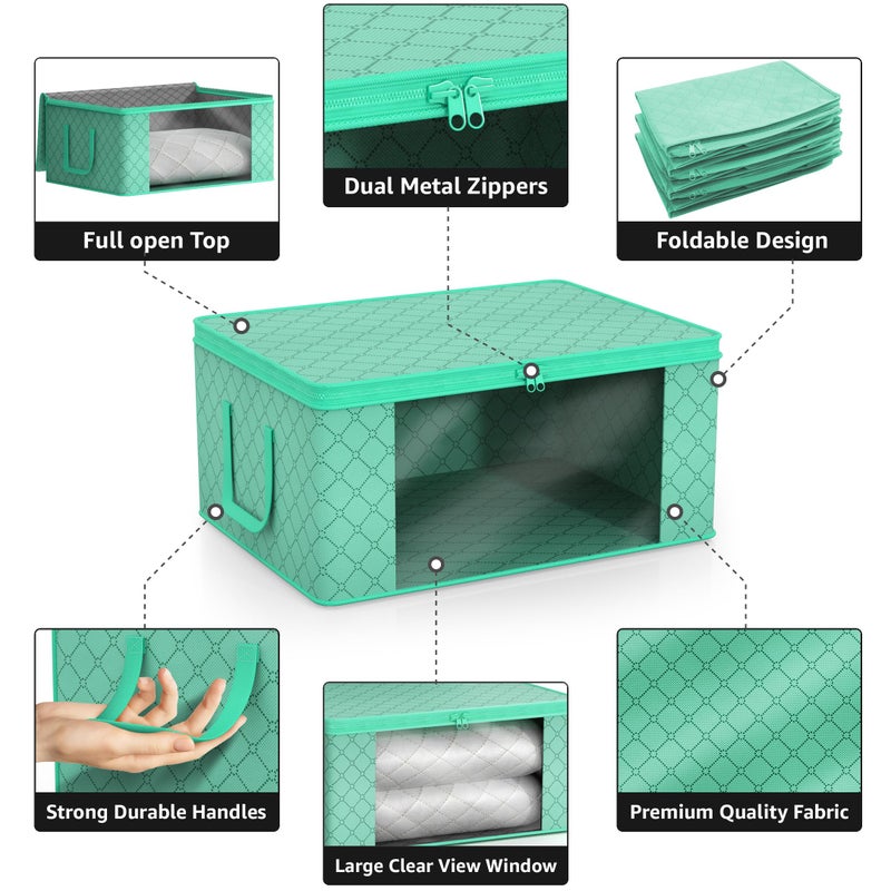 Sorbus Medium Clothes Storage Bags - Foldable Blanket Storage Bins for Organizing Bedroom, Closet, Clothing, Comforter, Organization with Clear Window, Lids and Carry Handles - Set of 3 - Image 5